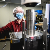 An employee works at the Cummins Fuel Cell & Hydrogen Technology campus in Mississauga, Ontario (Canada).